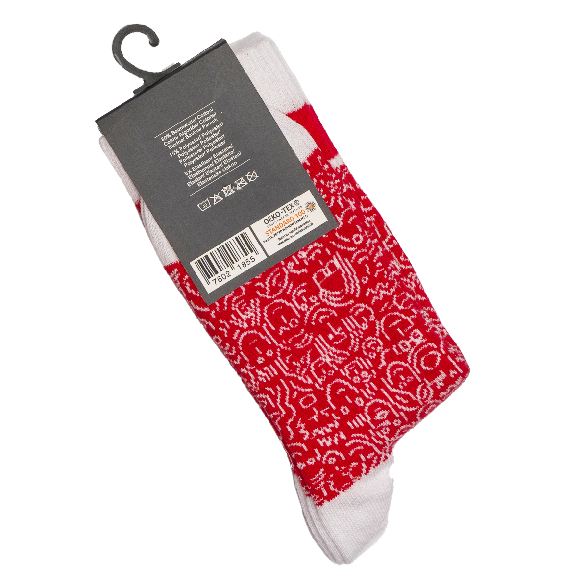 Yüz Desenli Çorap (Kırmızı Beyaz)